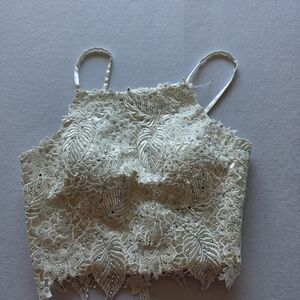 Chic Ivory Beaded Lace Camisole Top